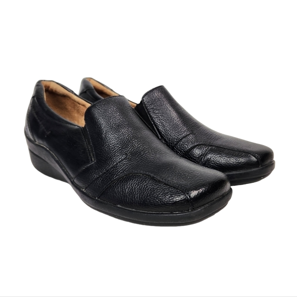 Dr. Scholl's Katie Black Leather Loafer Comfort Series Small Wedge Size 7.5